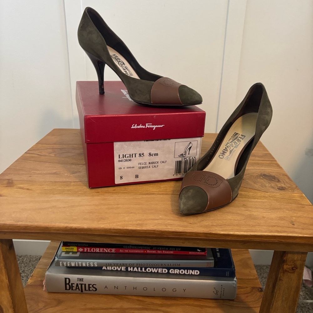 Salvatore Ferragamo Olive and Brown Heels